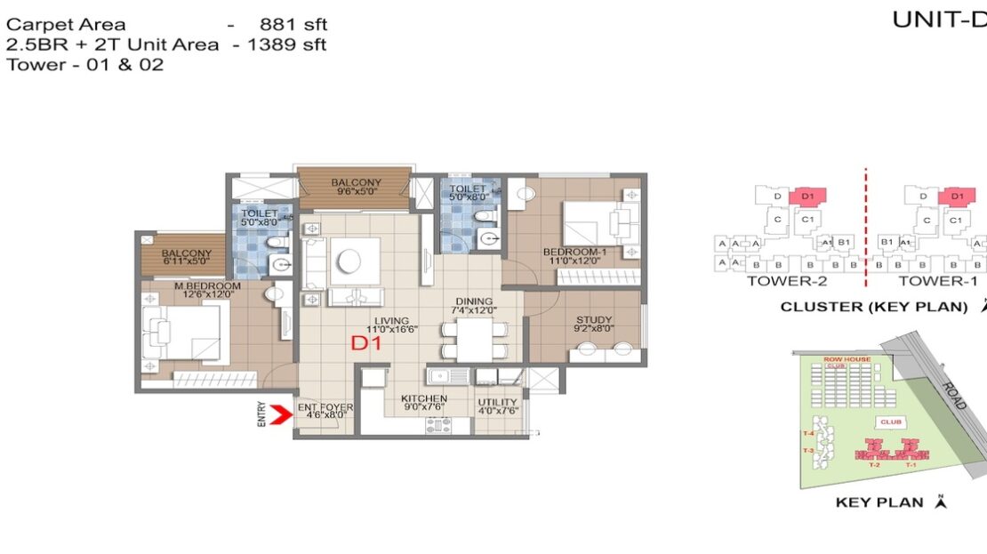 2.5 BHK Floor Plan in Sattva Songbird Budigere Cross near Whitefield