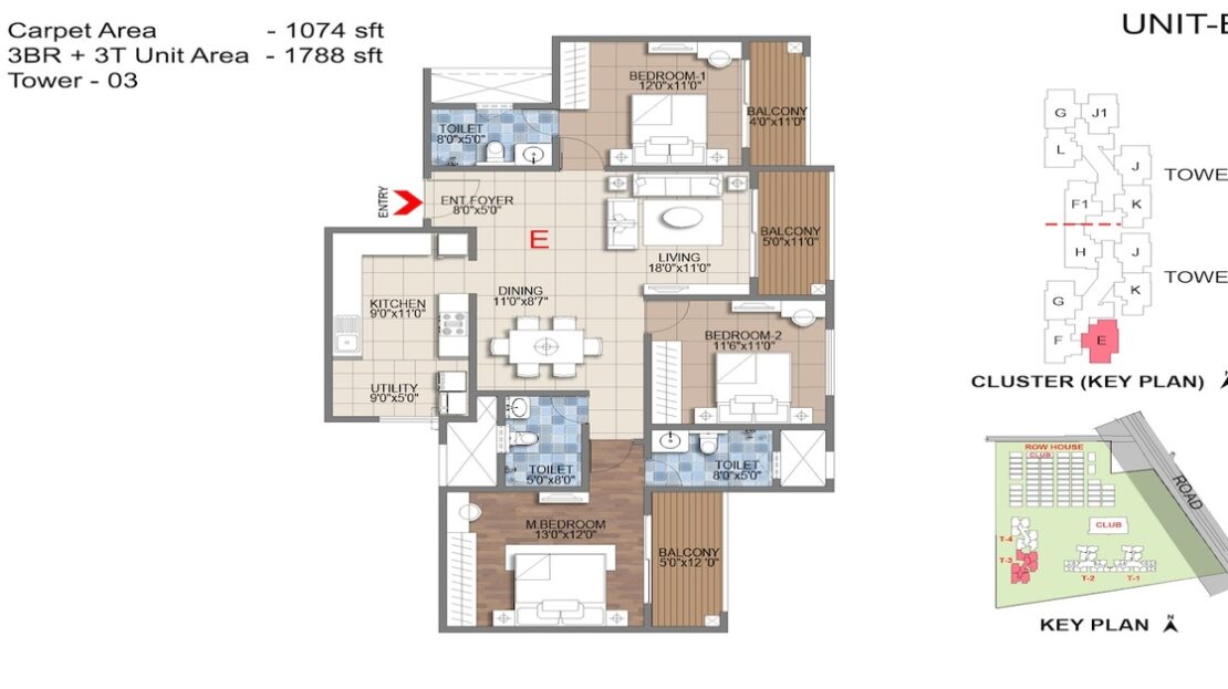 3 BHK Floor Plan in Sattva Songbird Old Madras Road